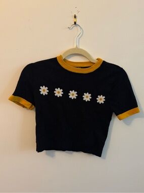 Black & Yellow Daisy Knit Crop Sweater